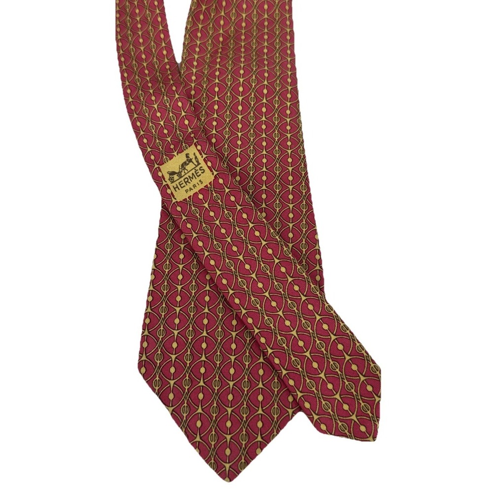 Vintage Hermes 100% Silk Tie Equestrian Bits France 928 HA Necktie 55" 3.25" Red